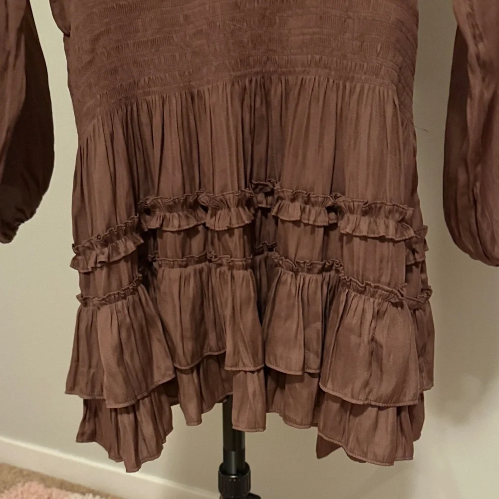 Mustard Seed Chocolate Brown Long-Sleeve Ruffle Tiered Dress - Picture 2 of 4